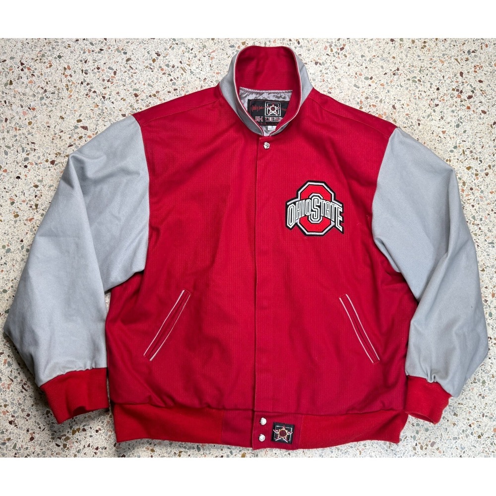 JH Design Vintage NCAA Button‎ Up Ohio State Buckeyes Canvas Jacket Size Large